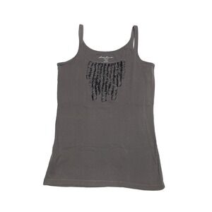 Eddie Bauer Women's Tank Top Medium Brown Sleeveless Ruffle Front Cotton Blend